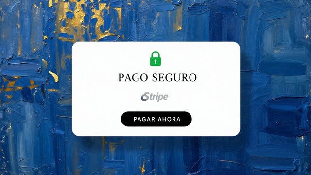 Interfaz de galería de arte online con pasarela de pago segura Stripe y carrito persistente, diseño minimalista para Alma Ferrer.